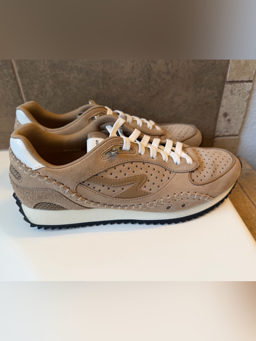 Rag & Bone RB Drift Runner Sneakers in Taupe with White Laces - Picture 2 of 5